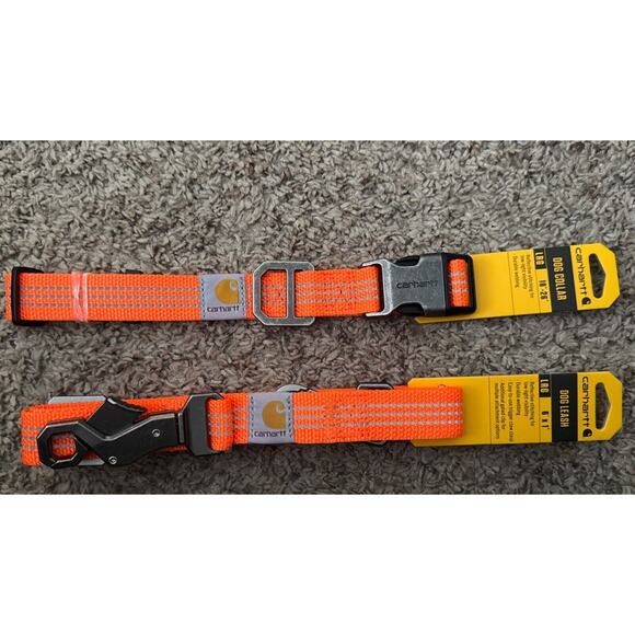 NEW Carhartt Dog Leash 6'X 1" & Collar Large Neck 18"- 26" Orange Reflective - Picture 3 of 5